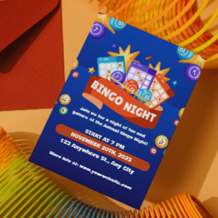 Blaue und Orange Bingo-Spaßnacht-Einladung Fundrai Einladung