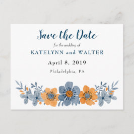 Blaue und orange Blume Save the Date Postkarten