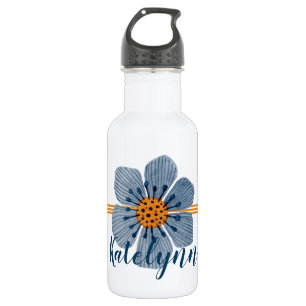 Blaue und orange Blumen-personalisierte Edelstahlflasche