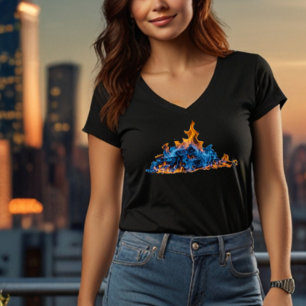 "Blaue und orange Feuerflammen" Lebendiges Art De T-Shirt