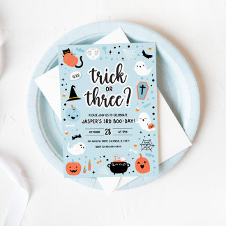 Blaue und orange Halloween-Einladung zum 3. Geburt Einladung