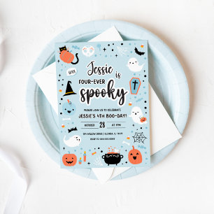 Blaue und orange Halloween-Einladung zum 4. Geburt Einladung