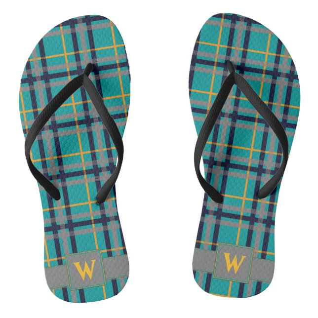 Blaue und orange Karierte Flip Flops (Fußbett)