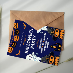 Blaue und Orange Kürbis Boo Halloween-Party Einladung