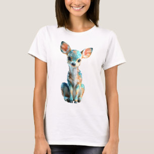 Blaue und Orange Whimsical Reh-Illustration Frauen T-Shirt