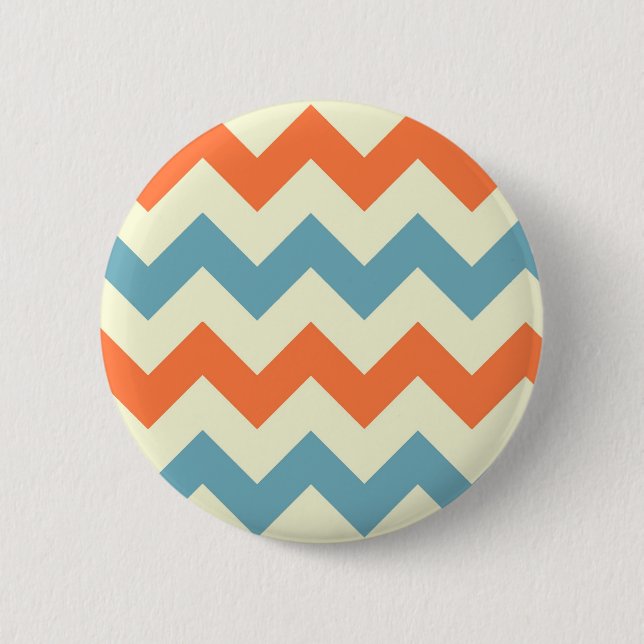 Blaue und orange Zickzack Pastellstreifen Button (Vorderseite)