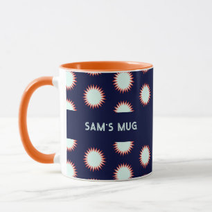 Blaue und orangefarbene Blitzgrafik mit Namen fett Tasse