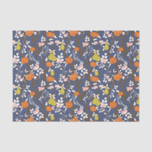 Blaue und orangefarbene Chinoiserie Vögel Seidenpapier