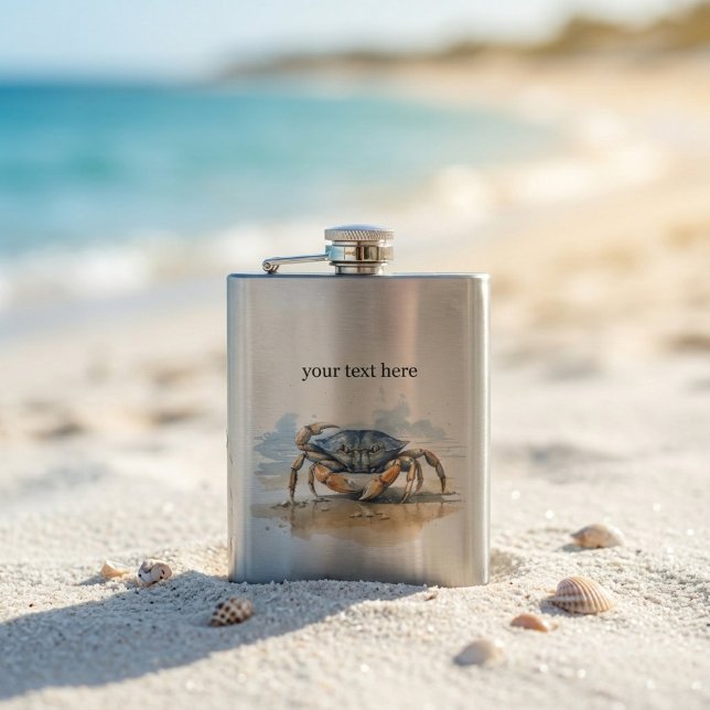 Blaue und orangefarbene Krabbe am Strand Flachmann (Von Creator hochgeladen)