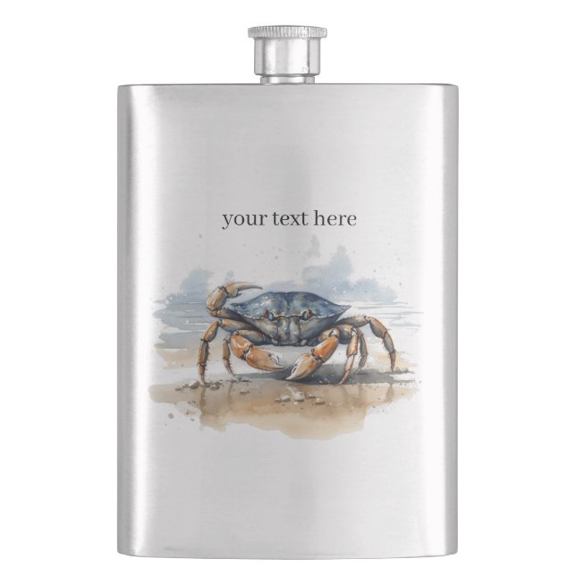 Blaue und orangefarbene Krabbe am Strand Flachmann (Vorderseite)