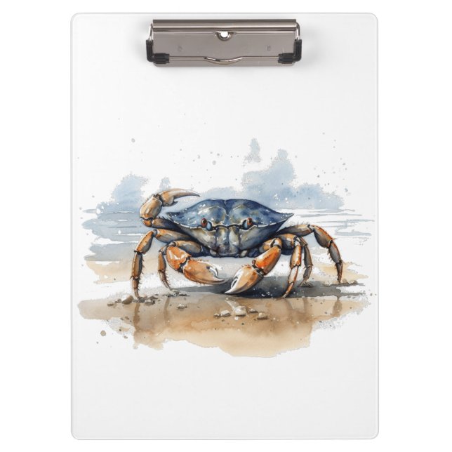 Blaue und orangefarbene Krabbe am Strand Klemmbrett (Vorderseite)
