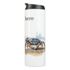 Blaue und orangefarbene Krabbe am Strand Thermosbecher