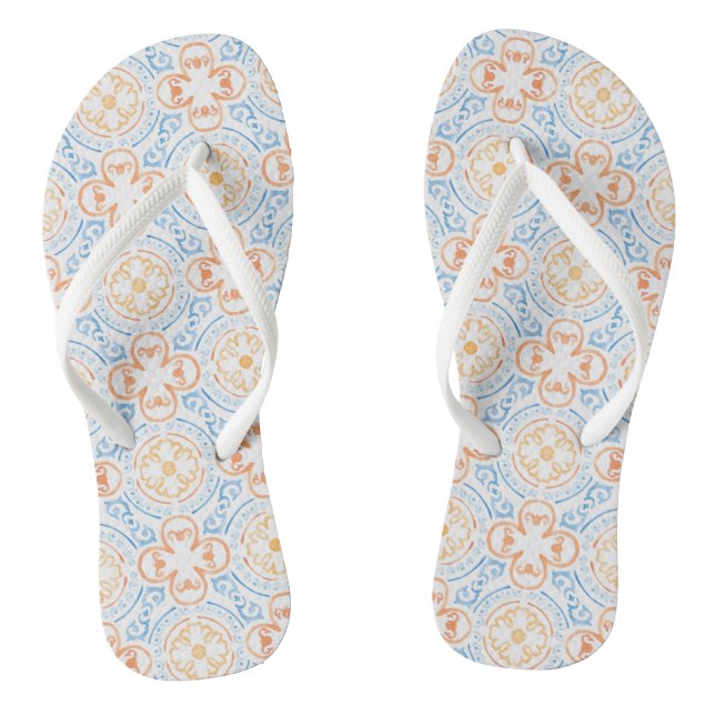 Blaue und orangefarbene marokkanische Fliesen Flip Flops (Fußbett)
