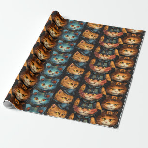 Blaue und orangefarbene Party Katzen mit schwarzem Geschenkpapier
