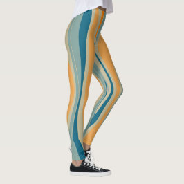 Blaue und orangefarbene Retro-Streifen Leggings