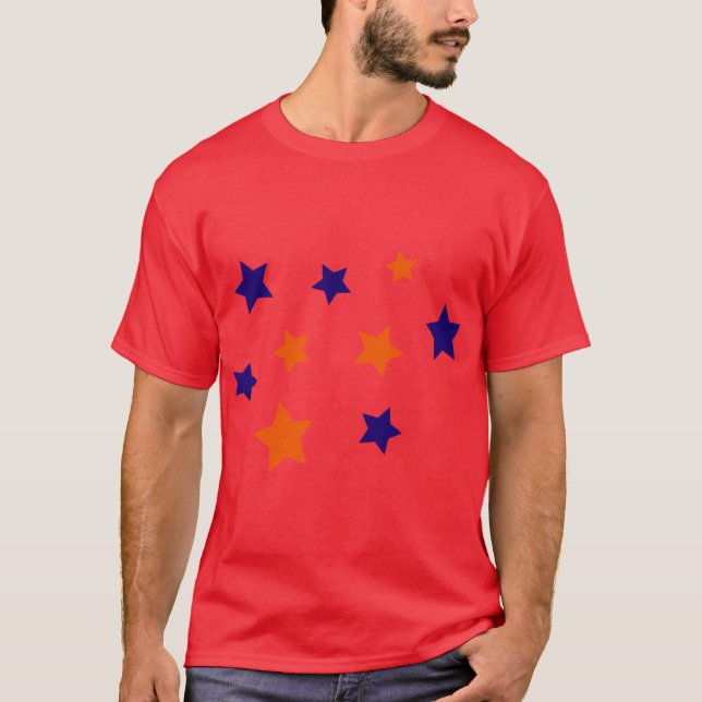 Blaue und orangefarbene Sterne T-Shirt (Vorderseite)