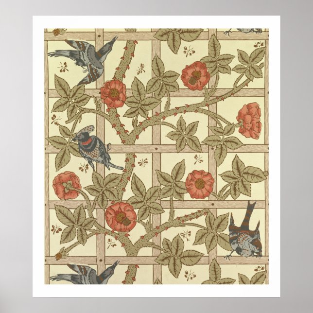 Blaue und orangefarbene Trellis-Tapete, 1864 Poster (Vorne)