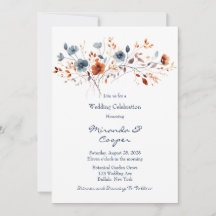 Blaue und orangefarbene Wildblumen Hochzeit