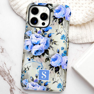 Blaue und Periwinkle-Monogramm-Blumen iPhone 16 Pro Max Hülle