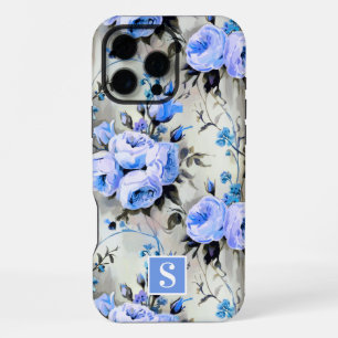 Blaue und Periwinkle-Monogramm-Blumen iPhone 16 Pro Max Hülle