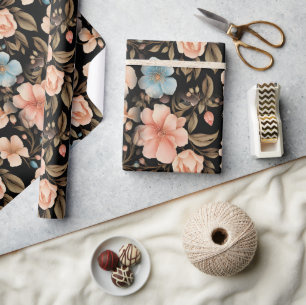 Blaue und Pfirsich-Fantasie-Blumen Geschenkpapier