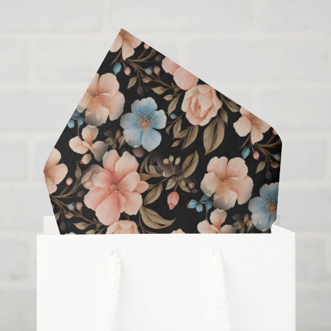 Blaue und Pfirsich-Fantasie-Blumen Seidenpapier (Geschenktüte)