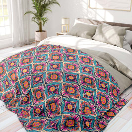 Blaue und rosa abstrakte Blumen Boheme Fleecedecke