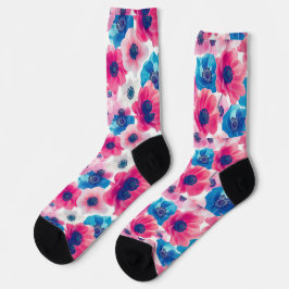 Blaue und rosa Anemone Socken