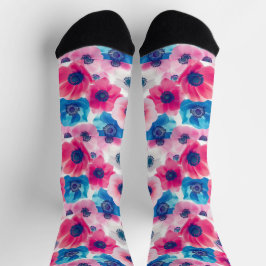 Blaue und rosa Anemone Socken