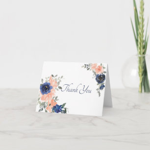 Blaue und rosa Aquarell-Blument Dankeskarte