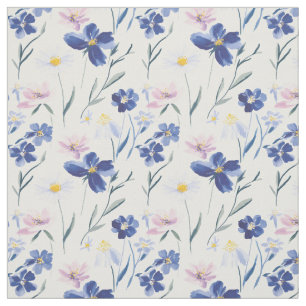 Blaue und rosa Aquarell-Wildblumen-Nahtlos-Muster Stoff