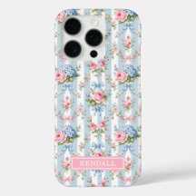 Blaue und rosa Blumen und Bows gestreift