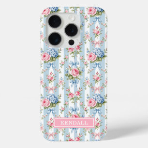 Blaue und rosa Blumen und Bows gestreift Case-Mate iPhone Hülle
