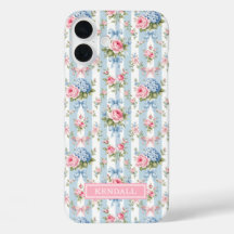 Blaue und rosa Blumen und Bows gestreift
