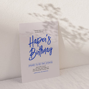 Blaue und rosa elegante Lettering-Schrift Geburtst Einladung