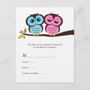 Blaue und rosa Eulen RSVP Karte