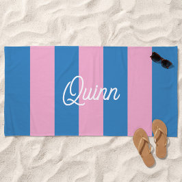 Blaue und rosa fett gestreifte Monogramme Strandtuch