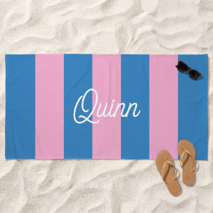 Blaue und rosa fett gestreifte Monogramme Strandtuch