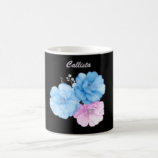 Blaue und rosa florale Eleganz Kaffeetasse (Mittel)