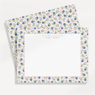 Blaue und rosa florale handgezeichnete Wellpappe-N Einladung
