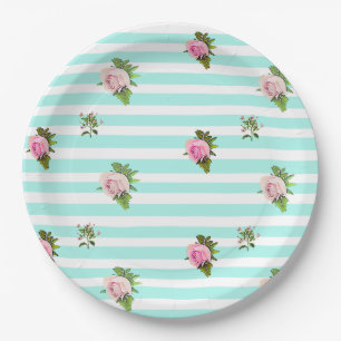 Blaue und rosa florale Vintage-Papierteller Pappteller