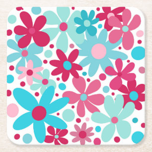 Blaue und rosa funkige Blume Rechteckiger Pappuntersetzer