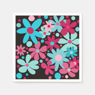 Blaue und rosa funkige Blume Serviette