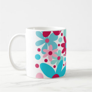 Blaue und rosa funky Blume Garten Schürze. Kaffeetasse