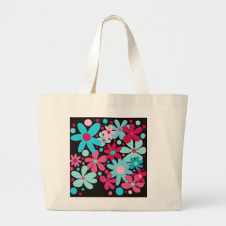 Blaue und rosa funky Blume Tote Tasche. Jumbo Stoffbeutel