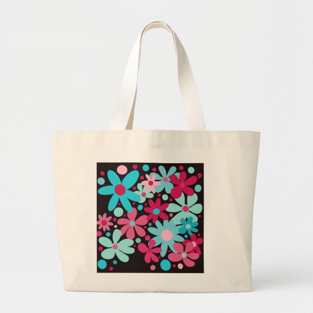 Blaue und rosa funky Blume Tote Tasche. Jumbo Stoffbeutel (Vorne)