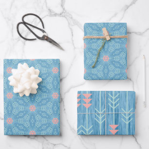 Blaue und rosa geometrische Abstraktion Geschenkpapier Set