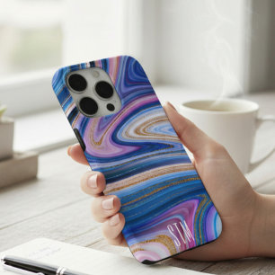 Blaue und Rosa Goldmarmor-Achat-Monogramm Case-Mate iPhone Hülle