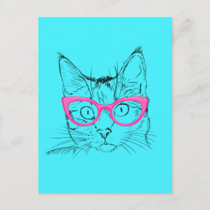 Blaue und rosa Hipster-Katze Postkarte