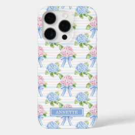 Blaue und rosa Hortensien gestreift iPhone 16 Pro Hülle